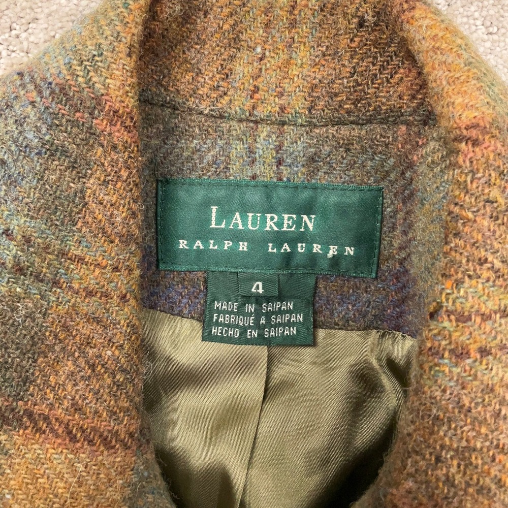 Lauren Ralph Lauren Jacket Women 4 Green Multi Plaid Country Equestrian Zip Wool - Picture 5 of 11